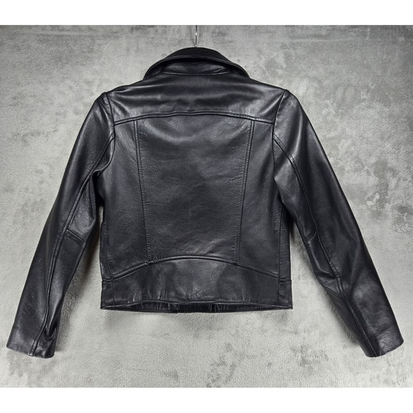 Lauren Ralph Lauren Womens Black Leather Moto Biker Jacket Lined Size Small READ - Picture 2 of 10